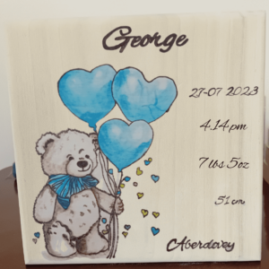 Geboorte Tegel Teddybear with Heartshaped Balloons